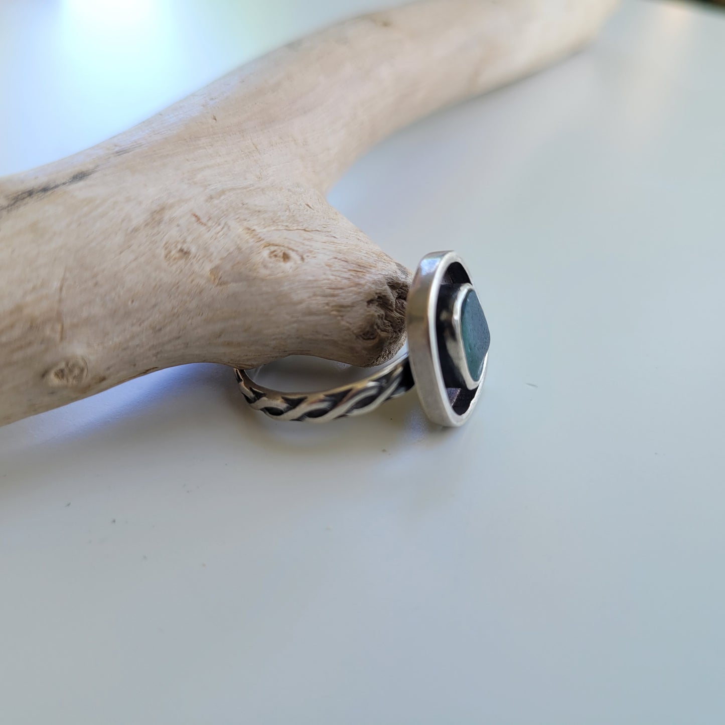 Storm Sea Glass Shadowbox Ring