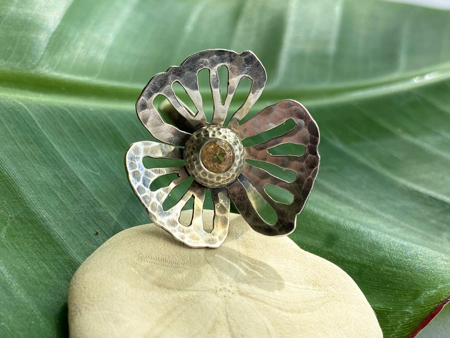 Statement Flower Ring with Gemstone