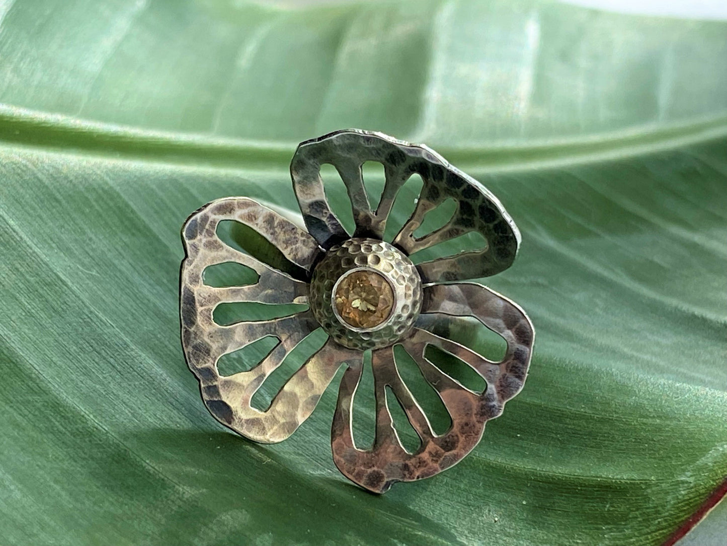 Statement Flower Ring with Gemstone