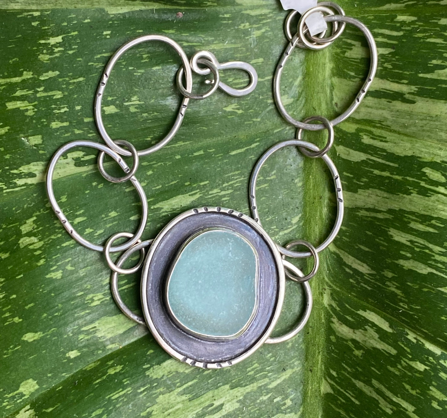 Teal Blue Seaglass Chunky Chain Bracelet