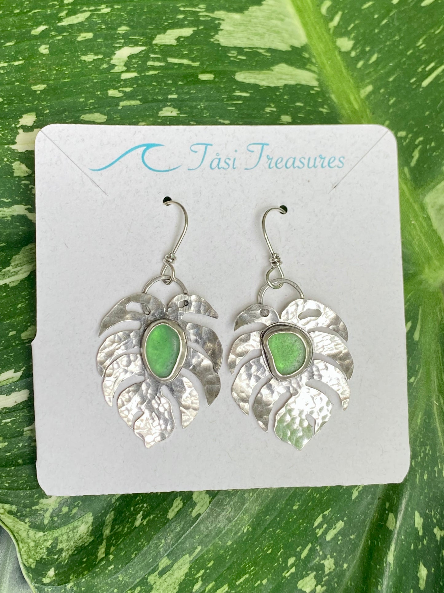 Monstera Sea Glass Earrings