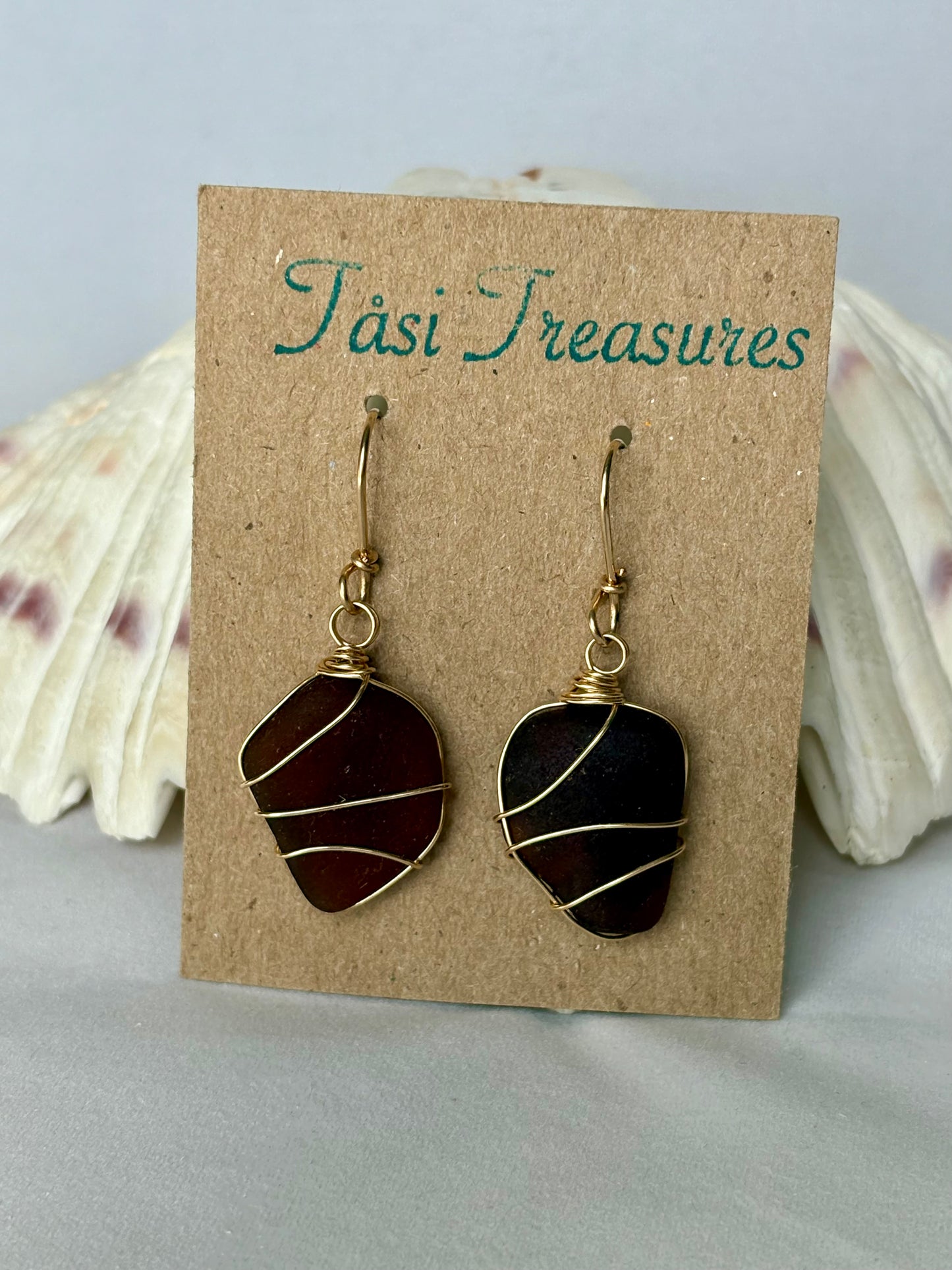 Brown Sea Glass Earrings