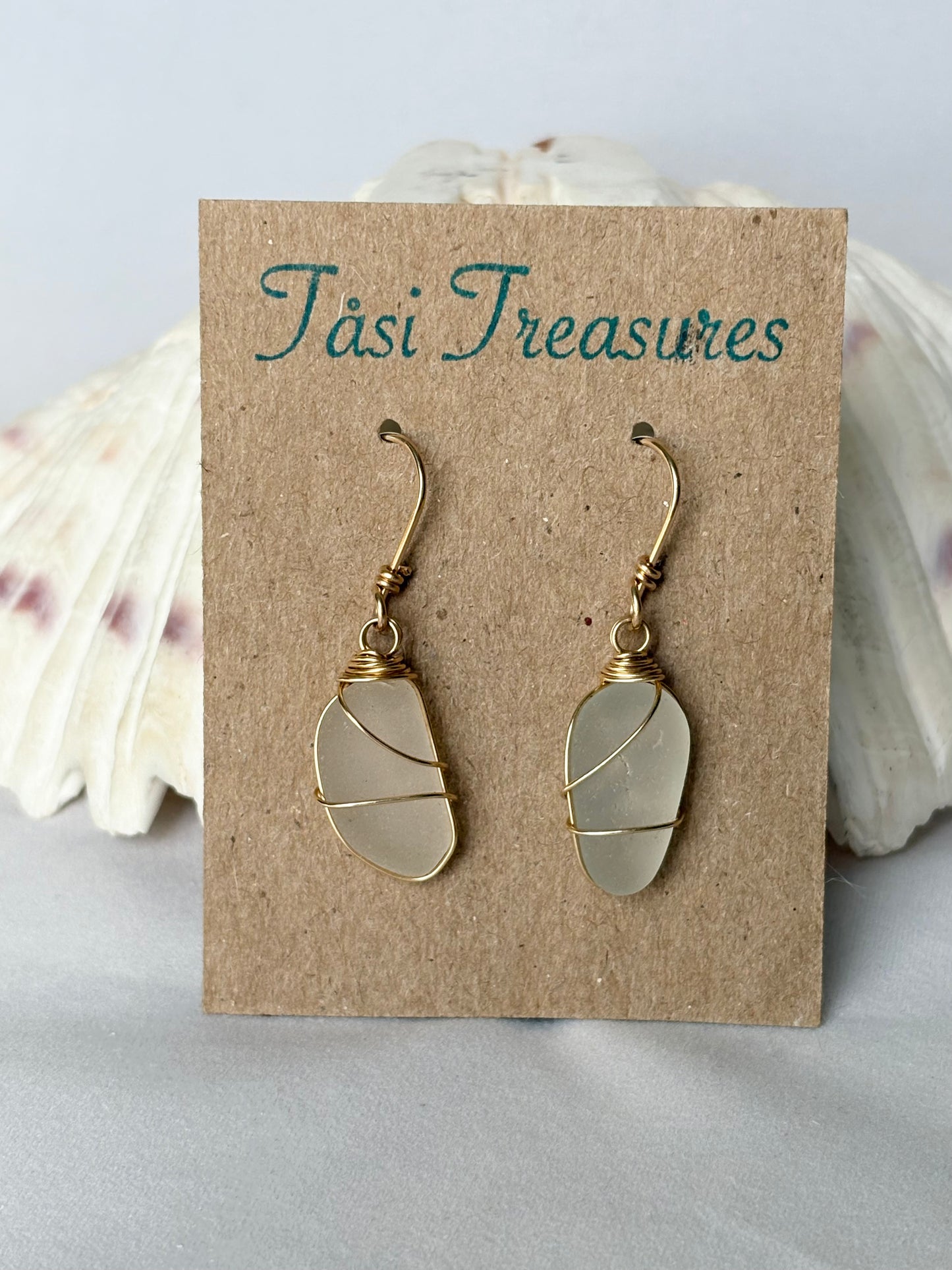 White Sea Glass Earrings