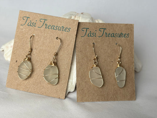 White Sea Glass Earrings