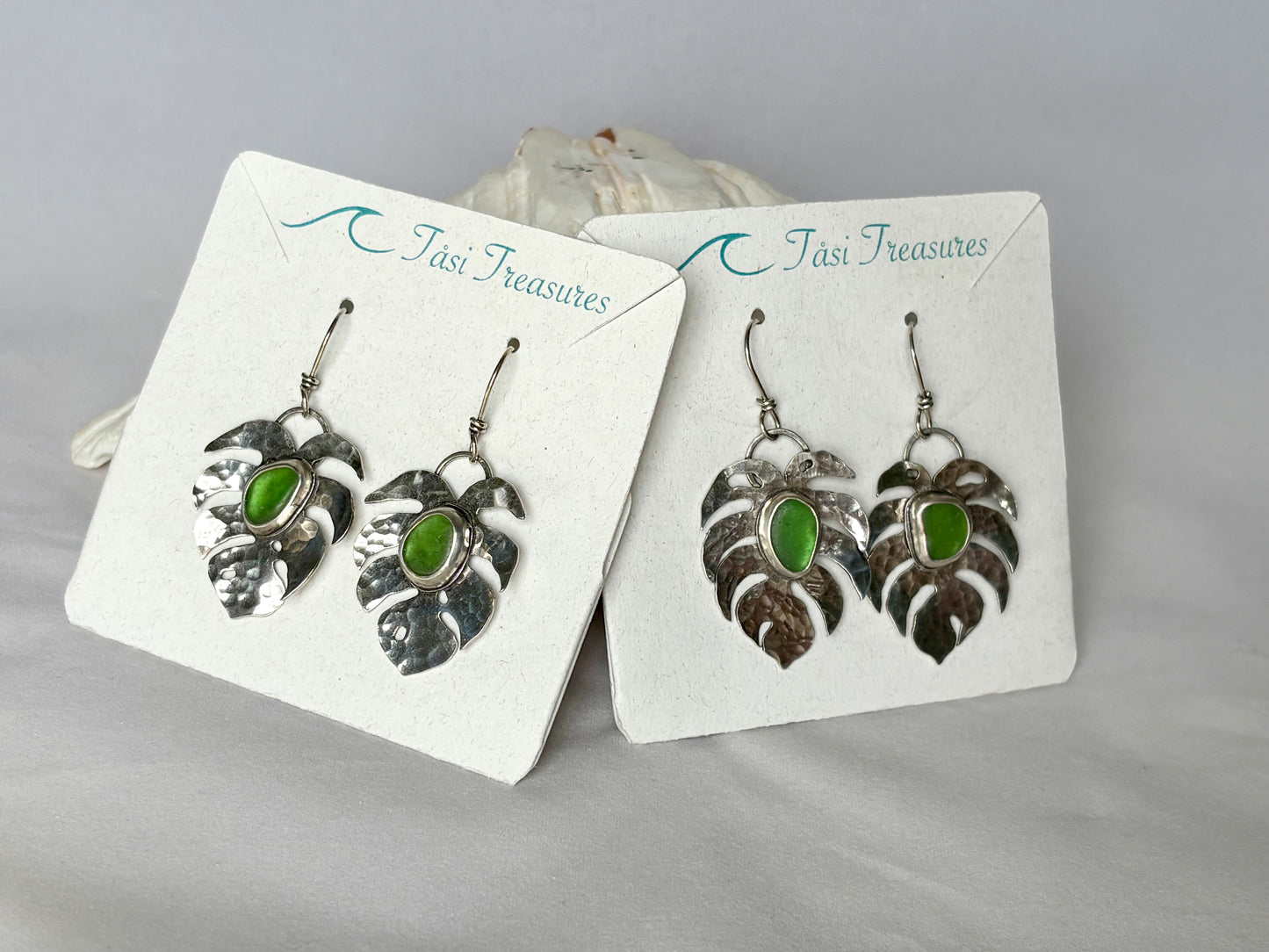 Monstera Sea Glass Earrings