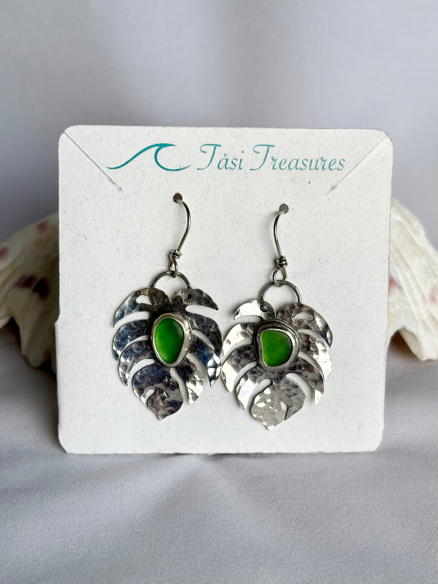 Monstera Sea Glass Earrings