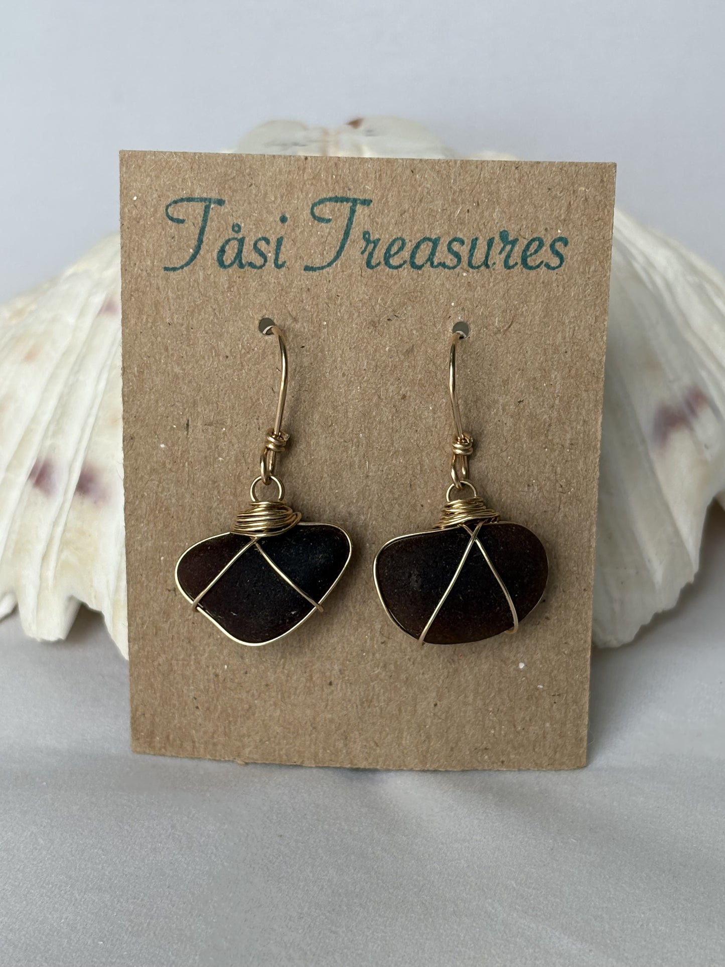 Brown Sea Glass Earrings