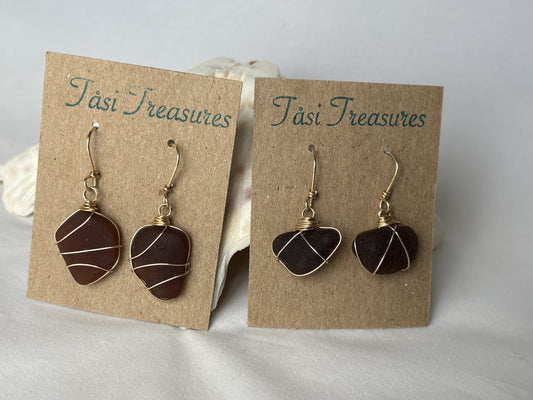 Brown Sea Glass Earrings