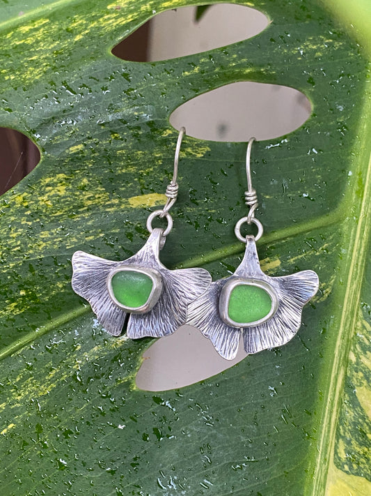 Ginkgo Sea Glass Earrings