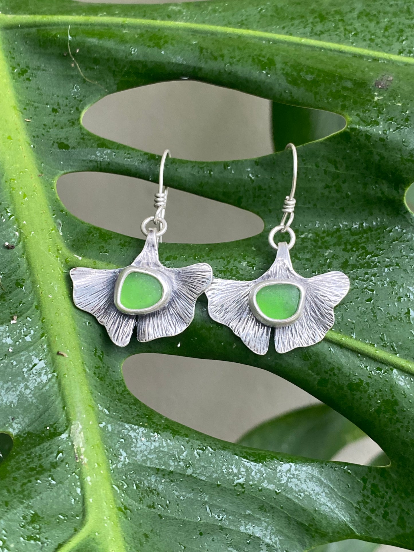 Ginkgo Sea Glass Earrings