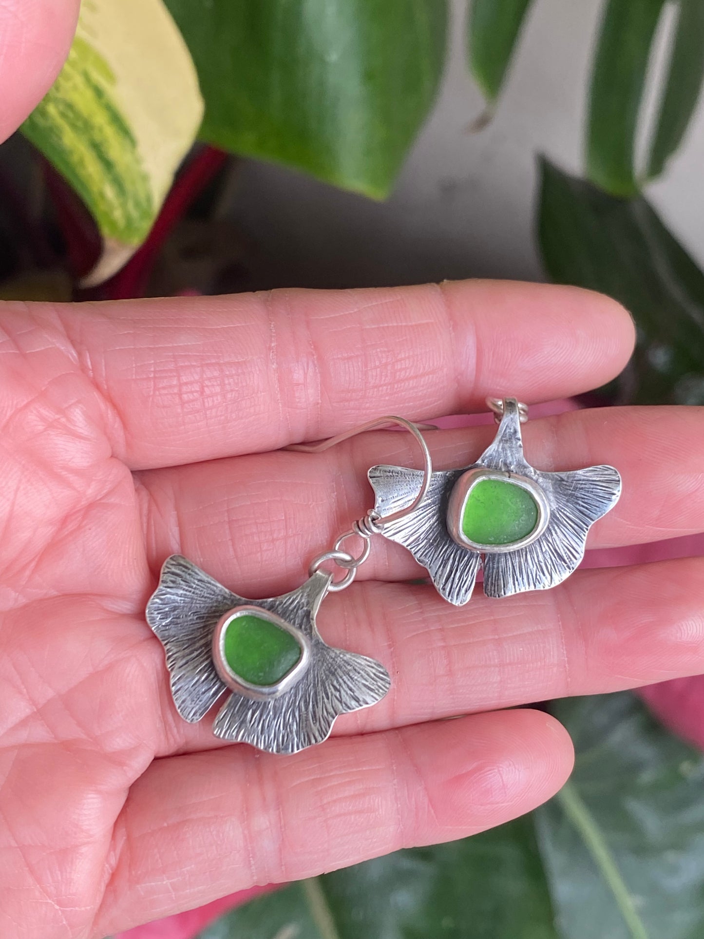 Ginkgo Sea Glass Earrings