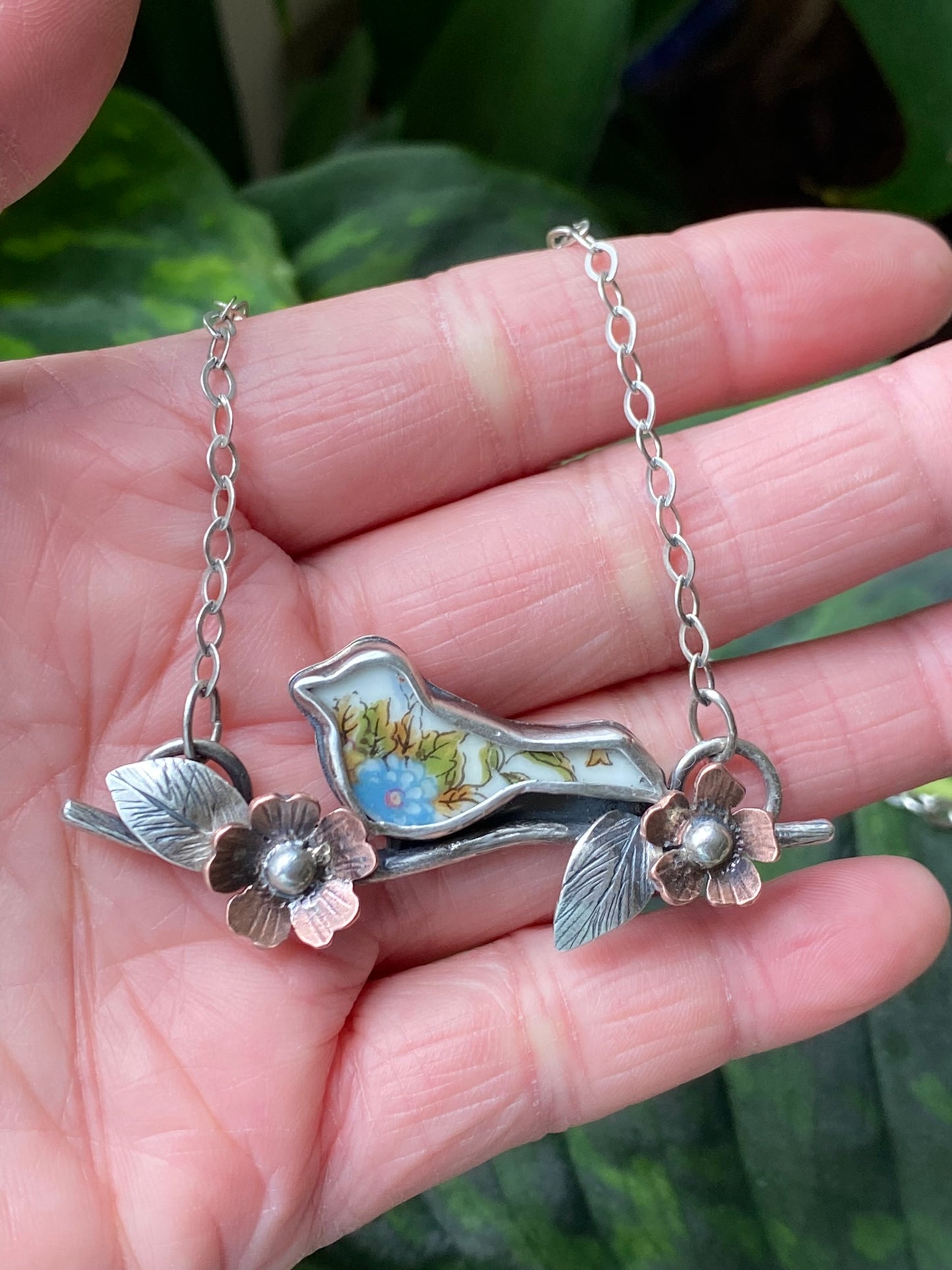 Bird on a branch necklace