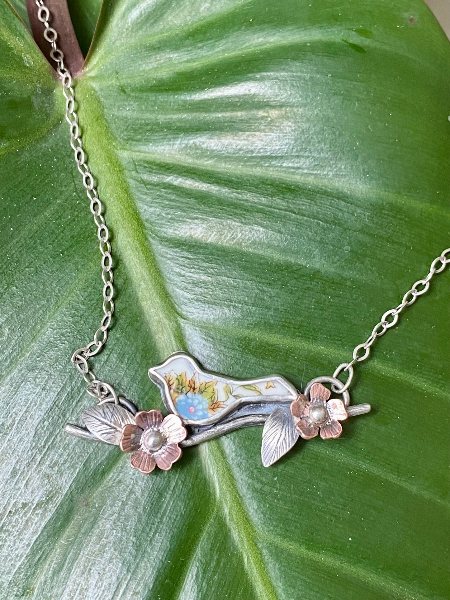 Bird on a branch necklace