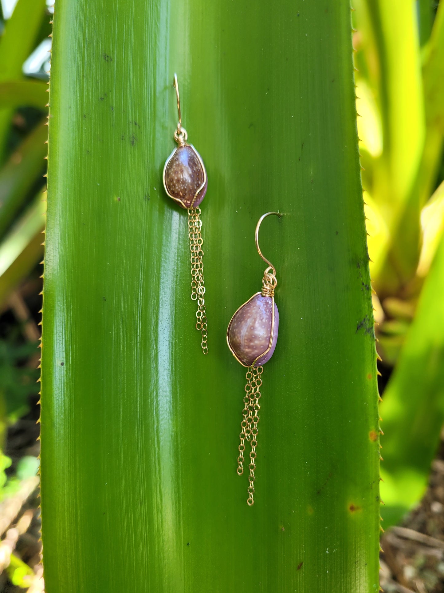 Gold Cowrie Dangle Earrings