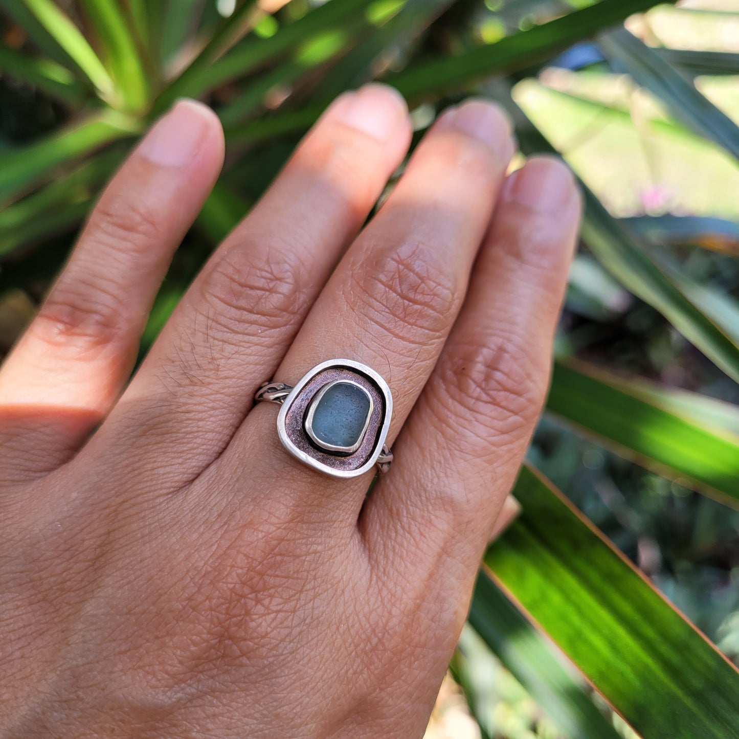 Storm Sea Glass Shadowbox Ring