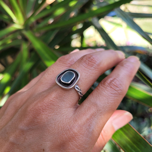 Storm Sea Glass Shadowbox Ring