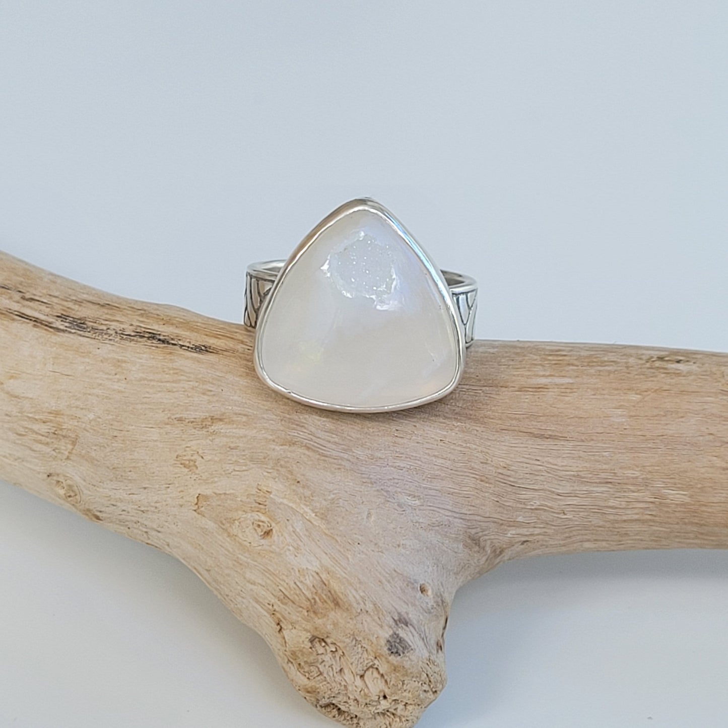 White Agate Ring with Druzy