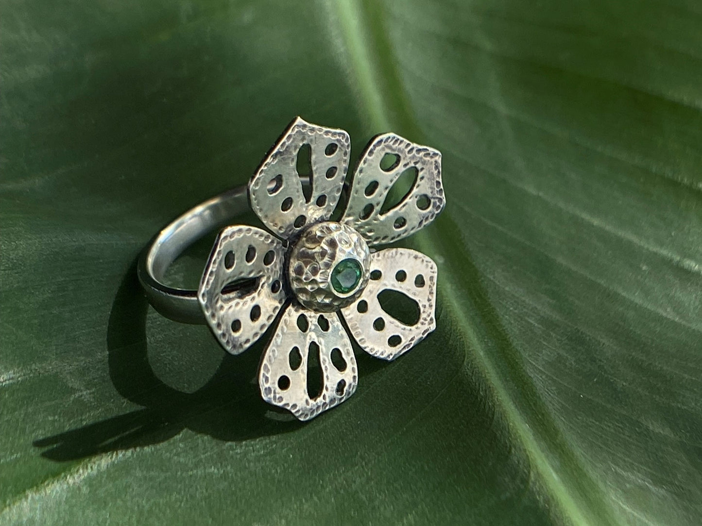 Statement Flower Ring with Gemstone