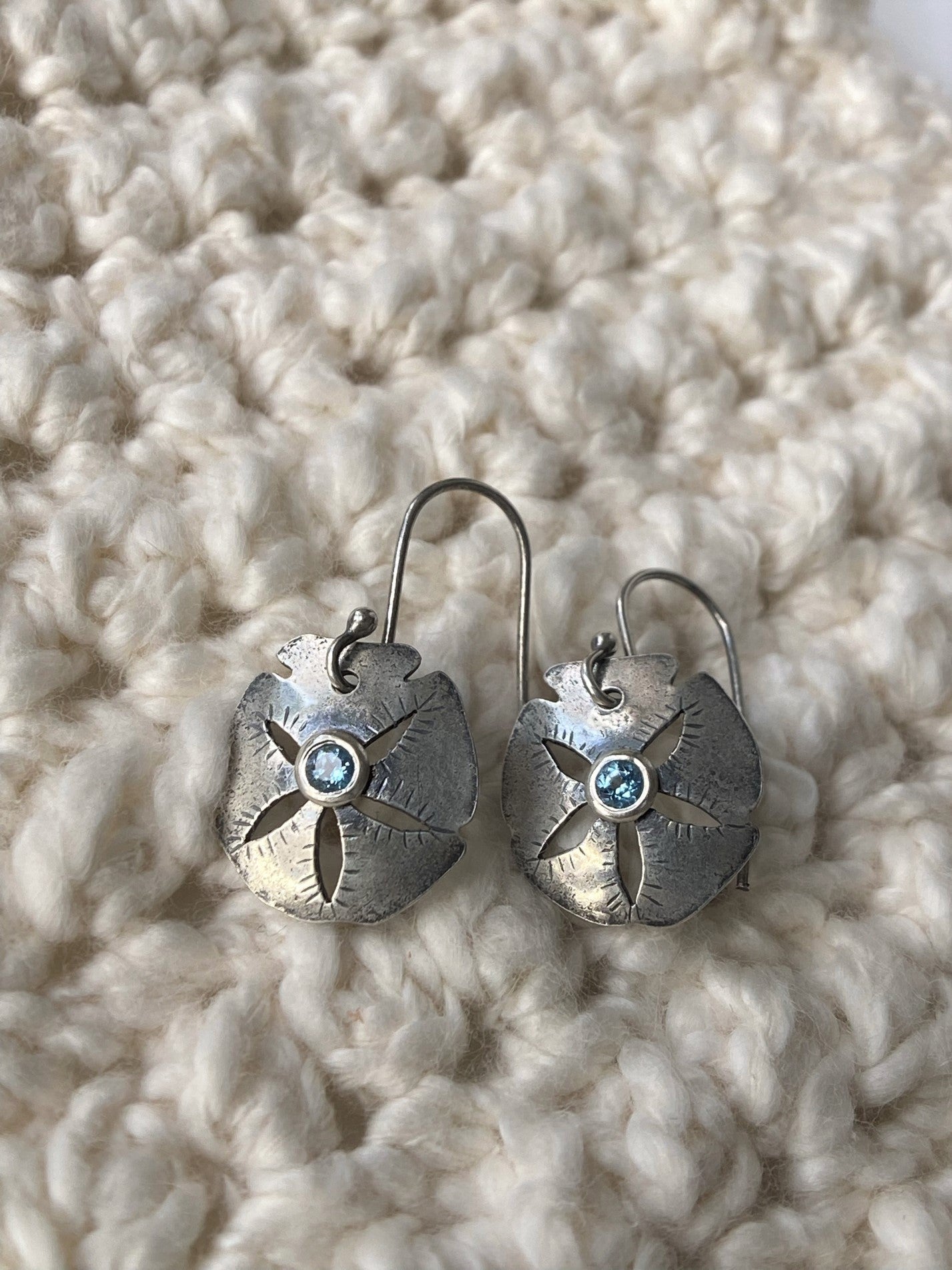 Sand Dollar Earrings with Ice Blue Topaz