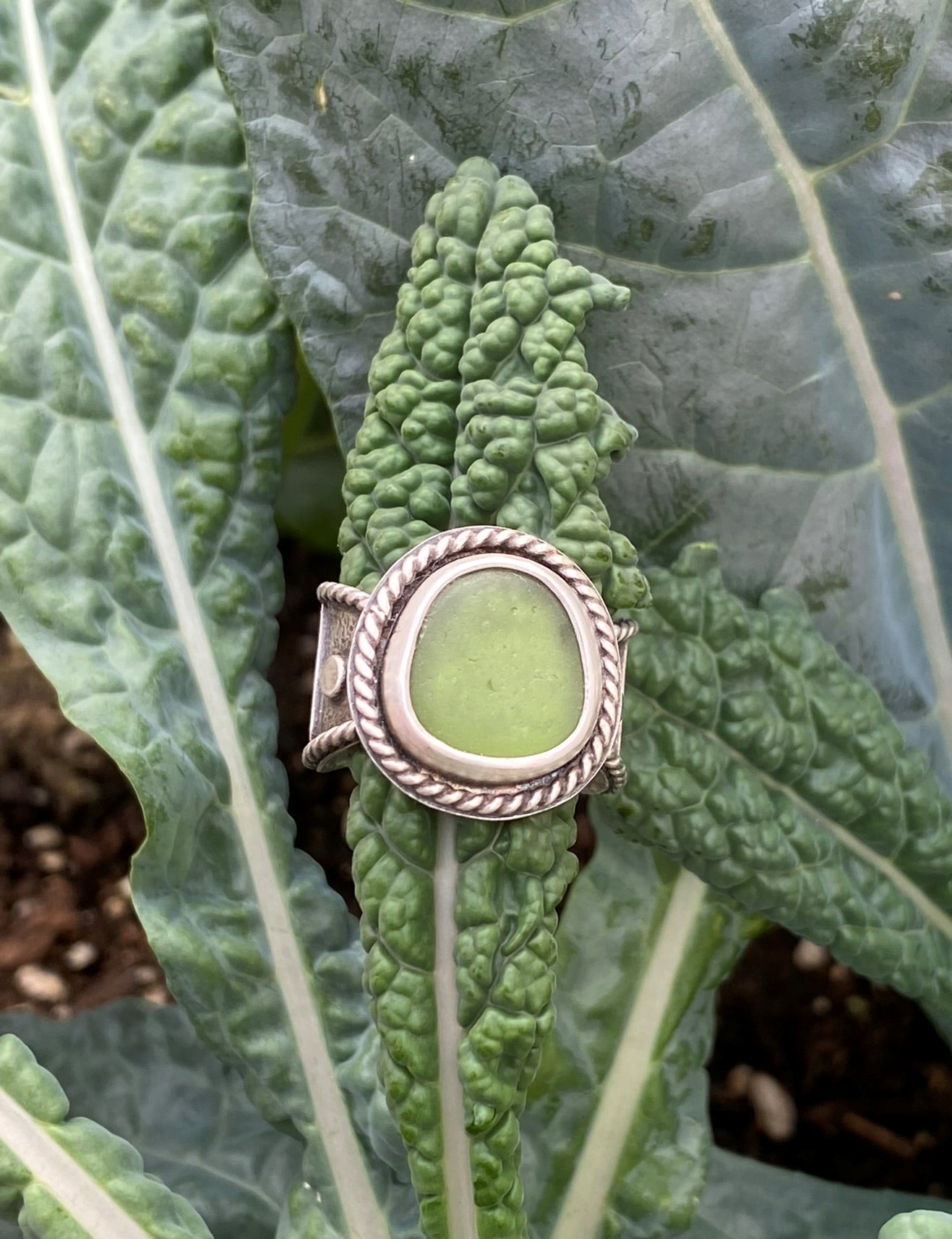 Green Seaglass Statement Ring