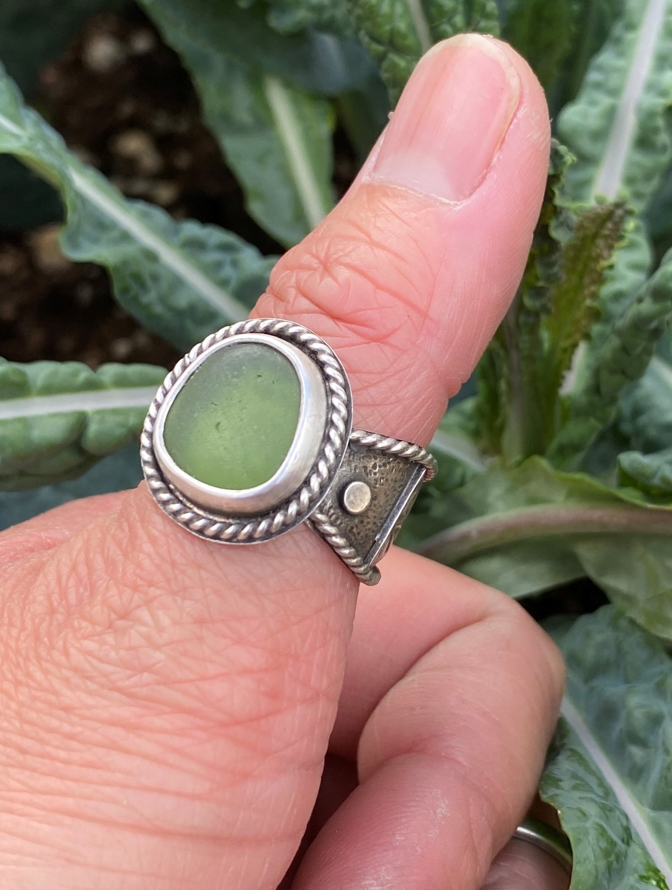 Green Seaglass Statement Ring