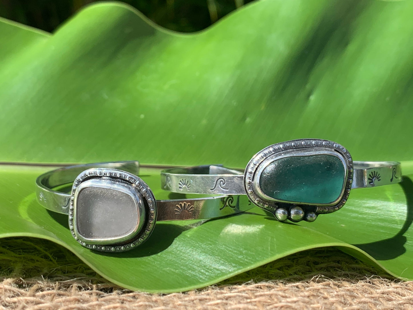 Sea Glass Rising Sun Cuff Bracelets