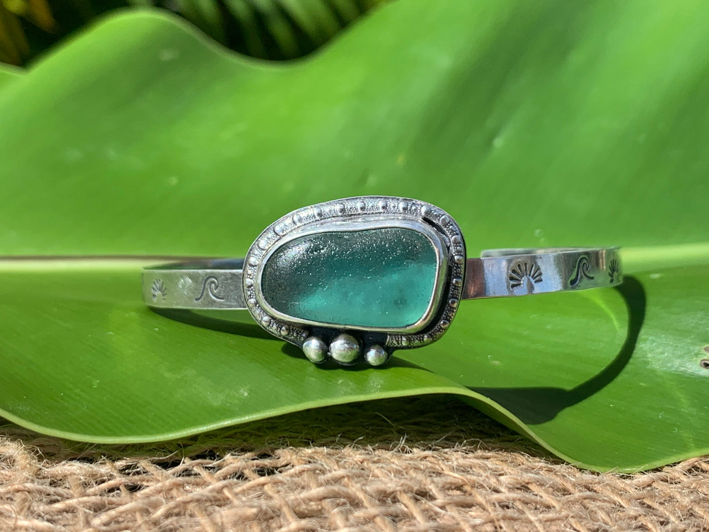 Sea Glass Rising Sun Cuff Bracelets