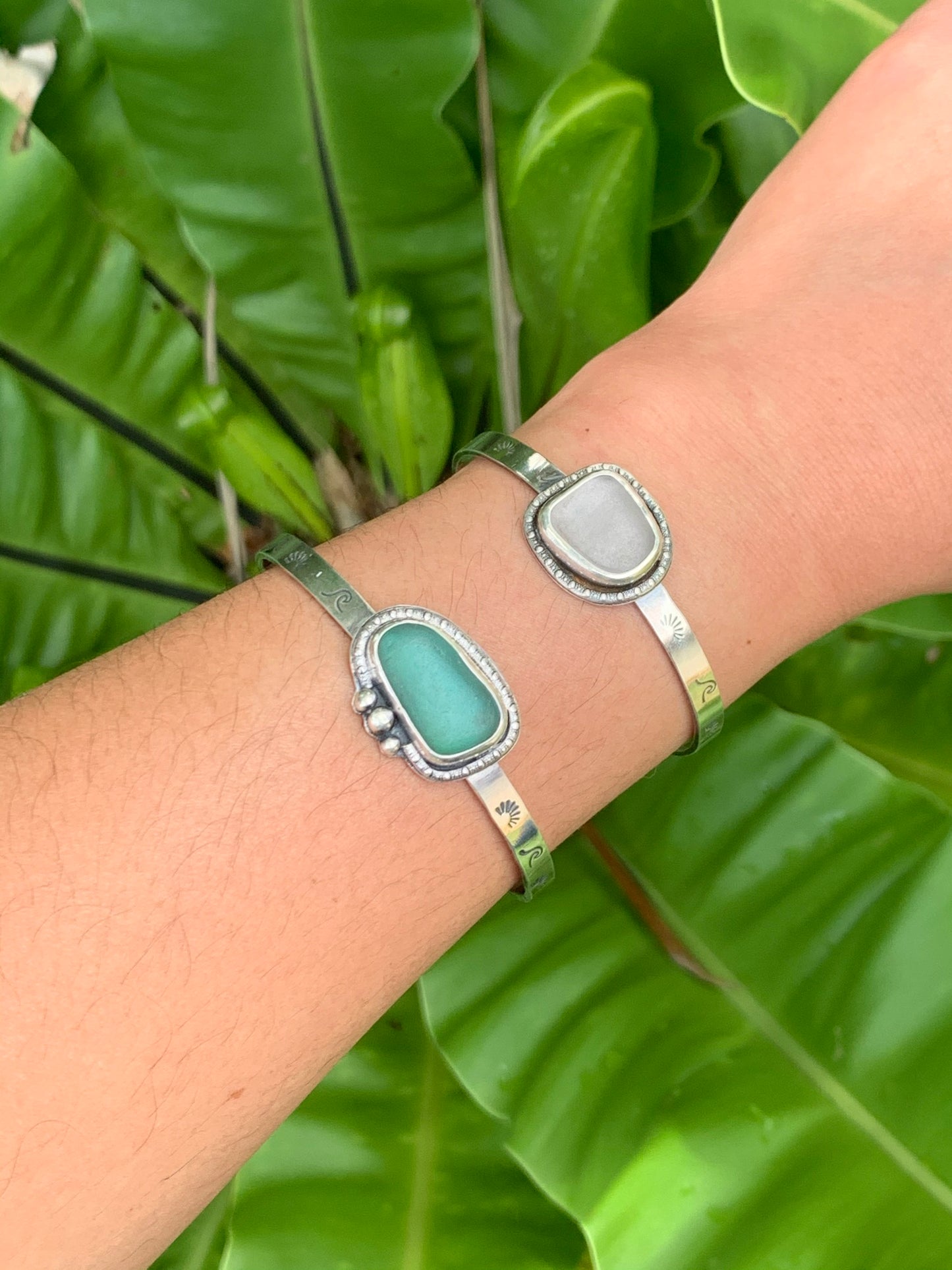 Sea Glass Rising Sun Cuff Bracelets