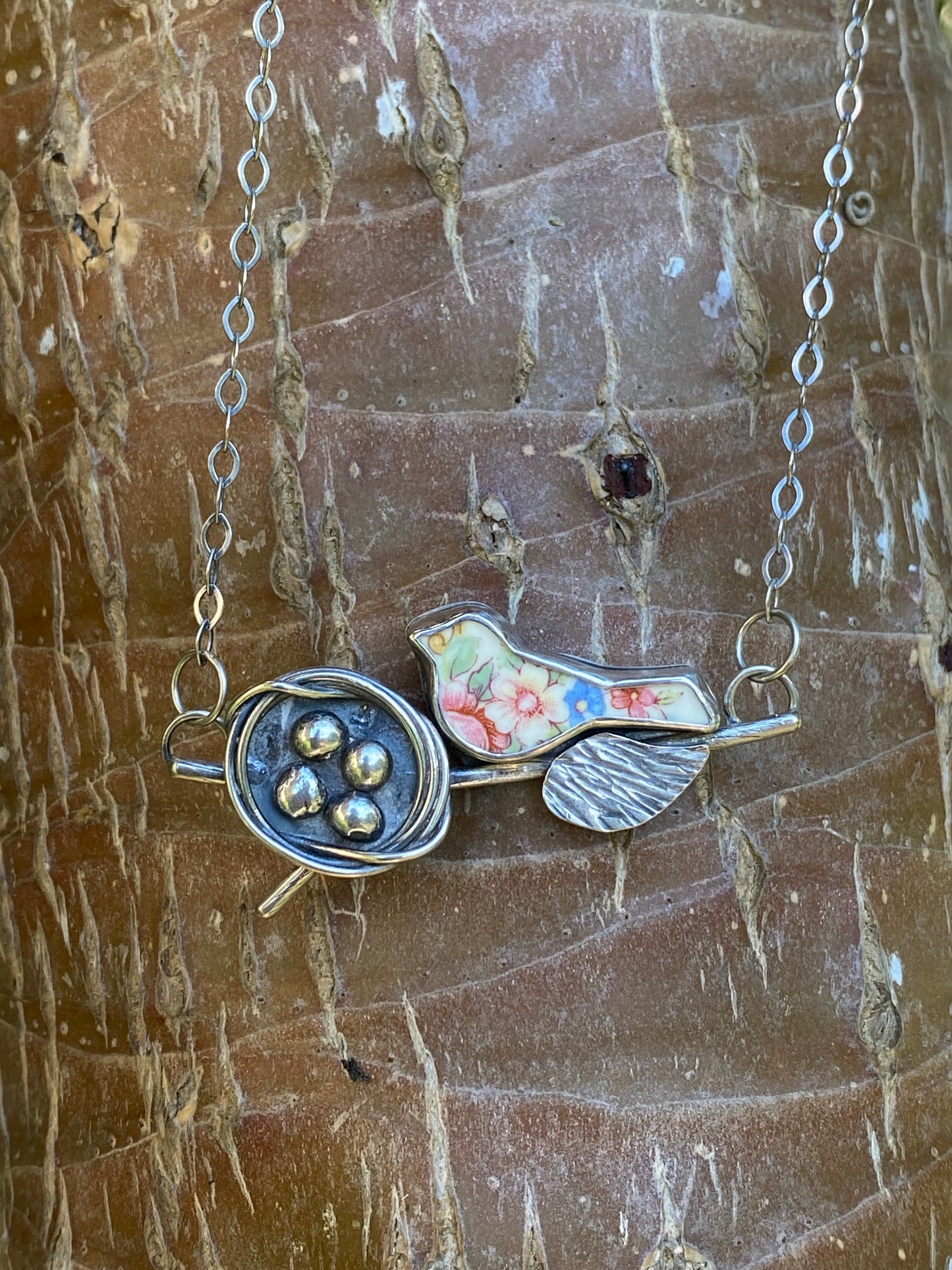 Bird on a branch necklace